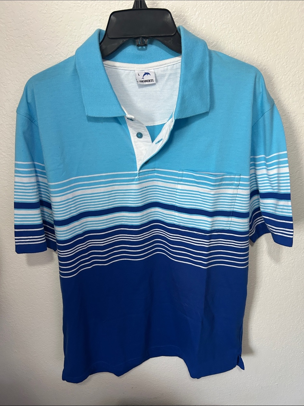 Gioberti Men's Modern Fit Striped Polo Shirt with a pocket. Size Large NWOT